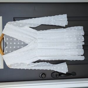 SHEIN White empire waist dress with sheer bell sleeves size medium